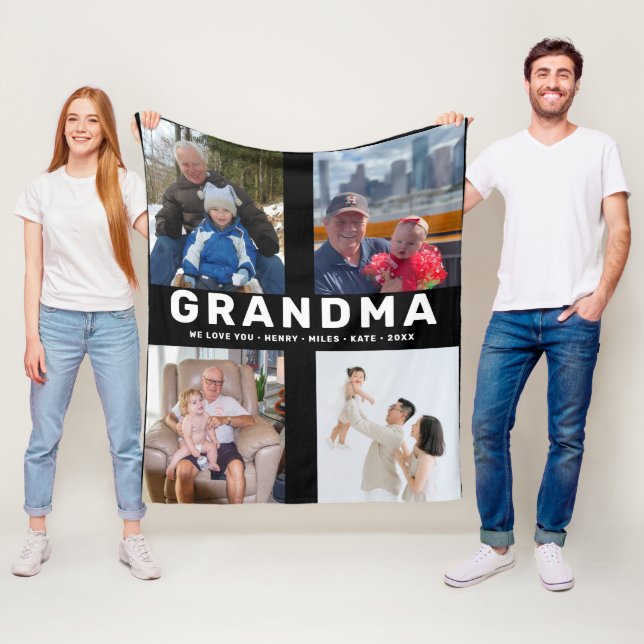 Best Grandma – Custom 4-Photo Father's Day Fleece Blanket (In Situ)