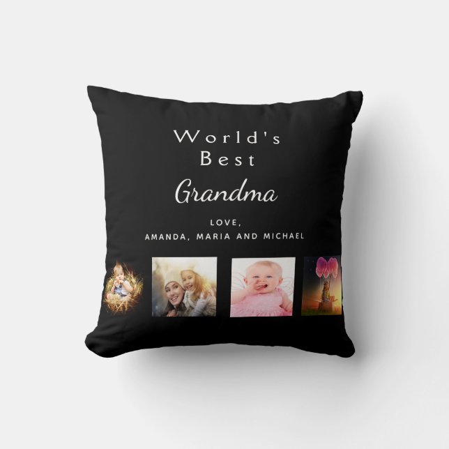 Best Grandma custom family photo collage black Throw Pillow (Front)