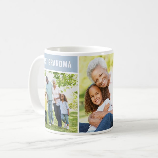 Best Grandma Dusty Blue Mothers Day Photo Collage Coffee Mug (Front Left)