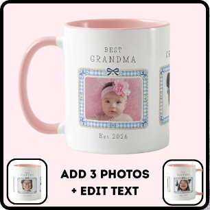 Best Grandma Est Custom Date 3 Photo Cute Preppy Mug