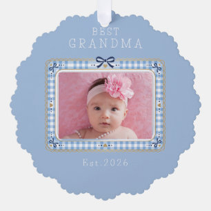 Best Grandma Est Custom Date Photo Cute Preppy Ornament Card