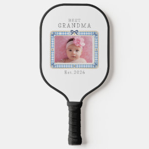 Best Grandma Est Custom Date Photo Cute Preppy Pickleball Paddle