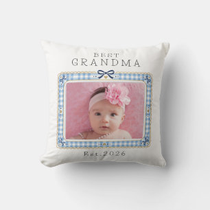 Best Grandma Est Custom Date Photo Cute Preppy Throw Pillow