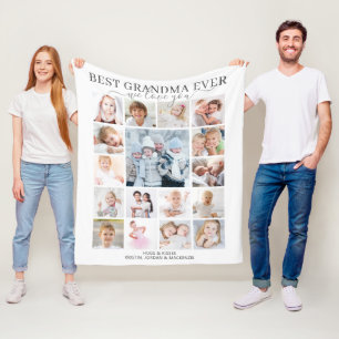 Best Grandma Ever 17 Photo Script Love You Fleece Blanket