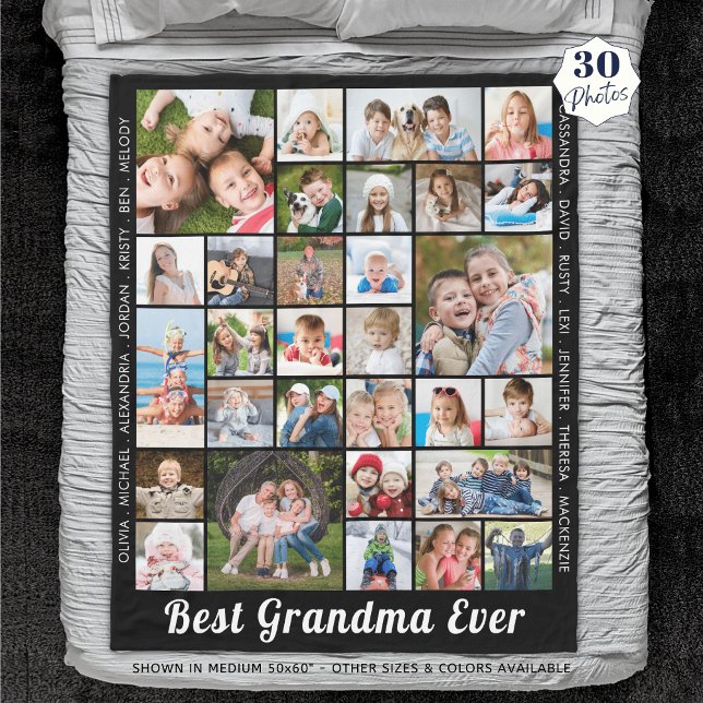 BEST GRANDMA EVER 30 Photo Collage Personalized Fleece Blanket (Creator Uploaded)