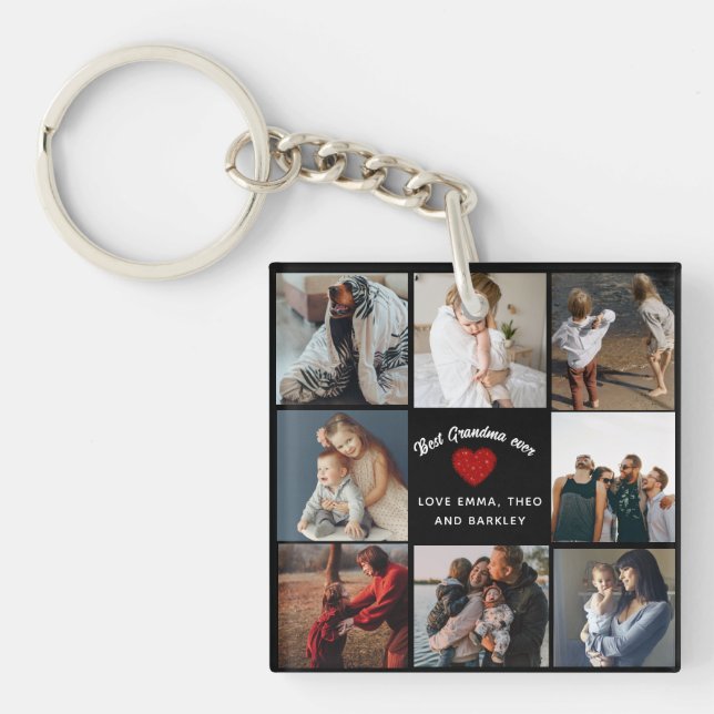 Best Grandma Ever 4 Photo Collage Fun Keepsake Keychain (Front)