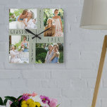 Best Grandma Ever 4 Photo Collage Green Square Wall Clock<br><div class="desc">Chic wall clock for the best grandma ever, with 4 of your favourite photos. The design is lettered with "best grandma ever [year]" in skinny font typography. You can customize the year and also edit "grandma" to nana, gran or grammie for example. The photo template automatically creates the photo collage...</div>