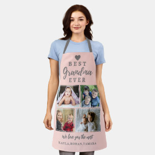 Best Grandma Ever 4 Photo Collage Grey Pink Apron
