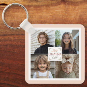 Best Grandma Ever 4 Photo Collage Keychain