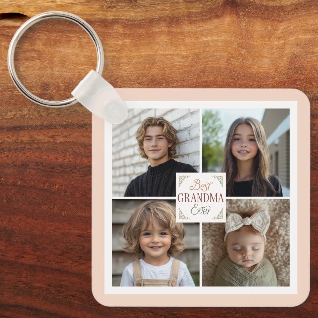 Best Grandma Ever 4 Photo Collage  Keychain (Front)