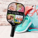 Best Grandma Ever 4 Photo Monogram Your Colour Pickleball Paddle<br><div class="desc">Create a personalized photo collage custom colour pickleball paddle featuring 4 pictures for the BEST GRANDMA EVER with playful hand-lettered print and modern calligraphy script with her monogram, initials or name in your choice of text font styles and colours and background colours. The sample is shown with white text against...</div>