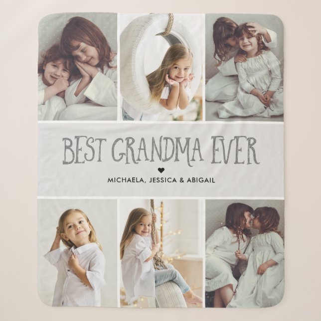 Best Grandma Ever 6-Photo Personal Message Sherpa Blanket (Front)