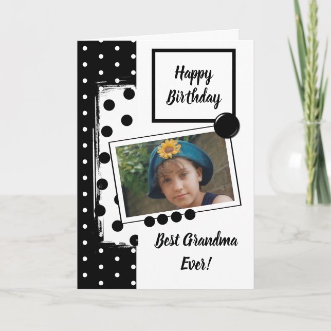 Best Grandma ever black and white with photo Card (Front)