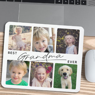 Best Grandma Ever Calligraphy 6 Photo Collage Mouse Pad