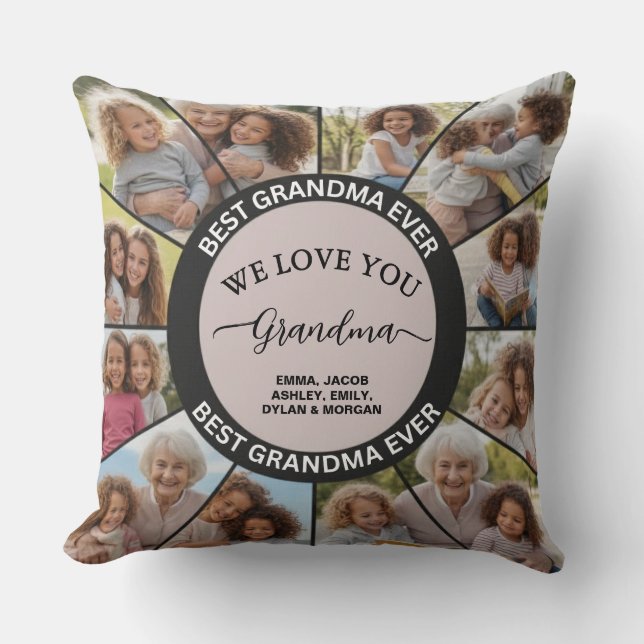 Best Grandma Ever Custom 12 Photo Collage Throw Pillow (Front)