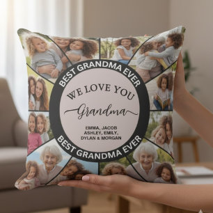 Best Grandma Ever Custom 12 Photo Collage Throw Pillow
