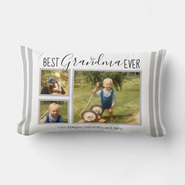 Best Grandma Ever Custom 3 Photo Collage White Lumbar Pillow (Front)