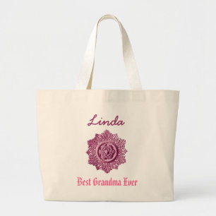 Best Grandma Ever Custom Name Pink Large Tote Bag