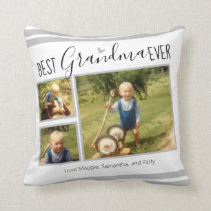 Best Grandma Ever Custom Photo Collage White Throw Pillow