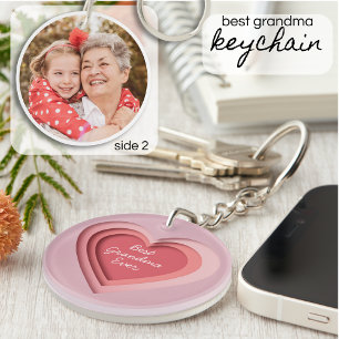 Best Grandma Ever Custom Photo Heart Keychain