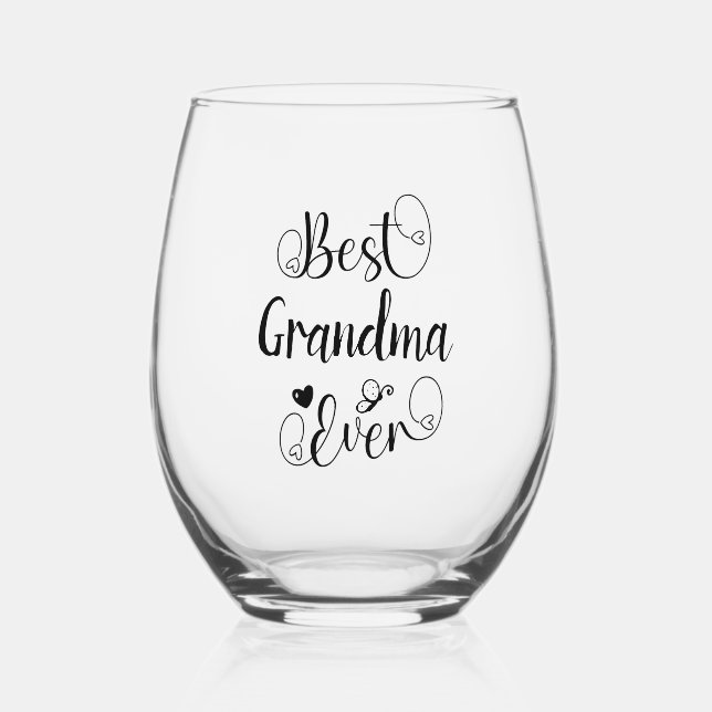 Best Grandma Ever Cute Modern Typography Script  Stemless Wine Glass (Front)