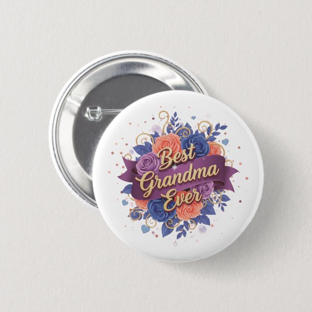 Best Grandma Ever Floral 2 Inch Round Button (Front & Back)