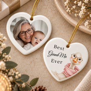Best Grandma Ever Goose Photo Heart Ceramic Ornament