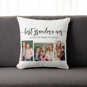 Best Grandma Ever - Grandchildren Photo Collage Throw Pillow