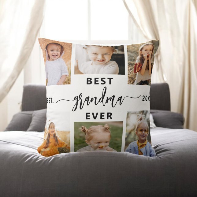 Best Grandma Ever - Grandchildren Photo Collage Throw Pillow (Creator Uploaded)