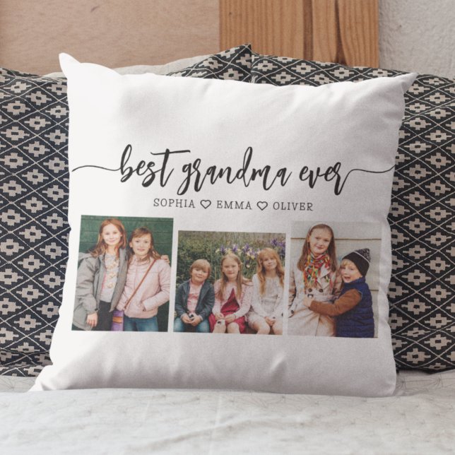 Best Grandma Ever - Grandchildren Photo Collage Throw Pillow (Creator Uploaded)