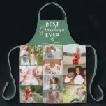 Best grandma ever green 10 photo collage grid apron<br><div class="desc">Best grandma ever script,  add 10 photos collage grid on editable festive christmas holiday green.</div>