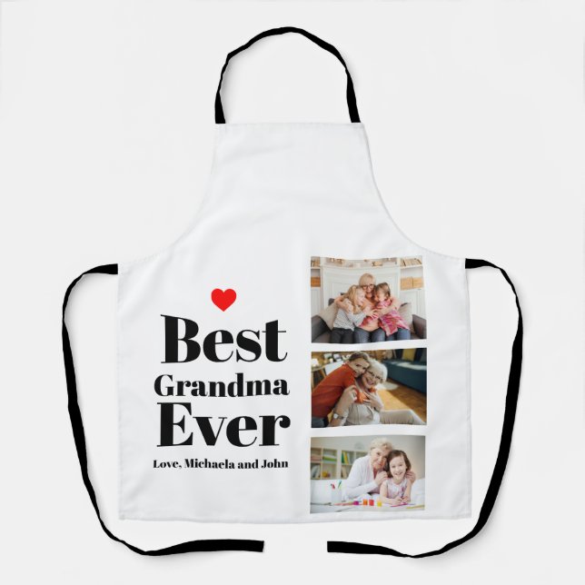 Best Grandma Ever Heart 3 Photo Collage Apron (Front)