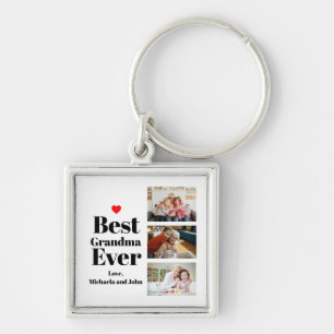 Best Grandma Ever Heart 3 Photo Collage Keychain