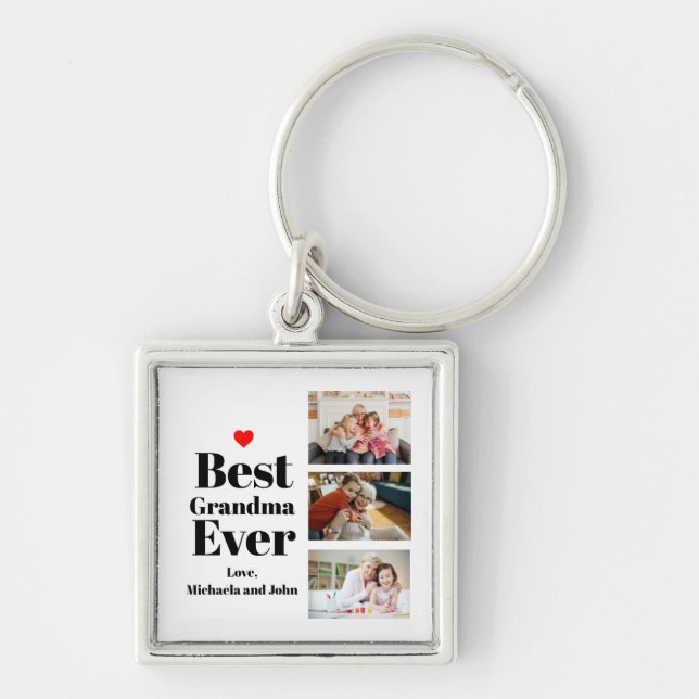 Best Grandma Ever Heart 3 Photo Collage Keychain (Front)
