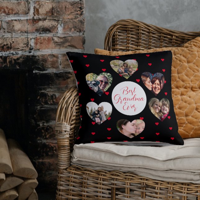 Best Grandma Ever Heart Photo Collage Mother's Day Throw Pillow (Creator Uploaded)