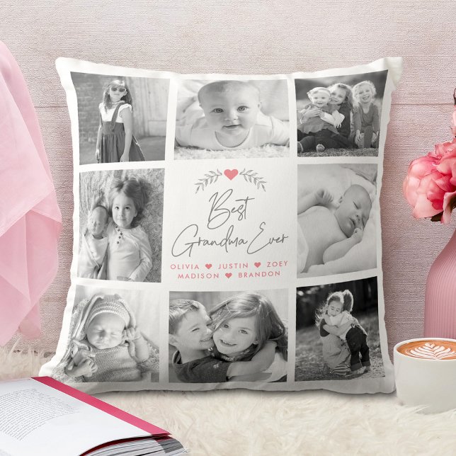 Best Grandma Ever Modern Script 8 Photo Collage Throw Pillow (Creator Uploaded)
