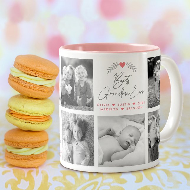 Best Grandma Ever Modern Script 8 Photo Collage Two-Tone Coffee Mug (Creator Uploaded)