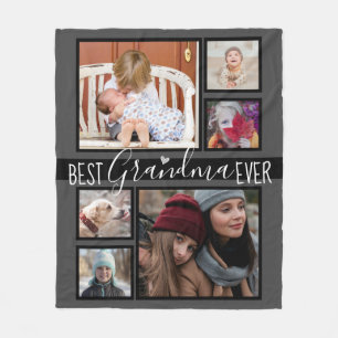 Best Grandma Ever Multi Photo Grey Fleece Blanket