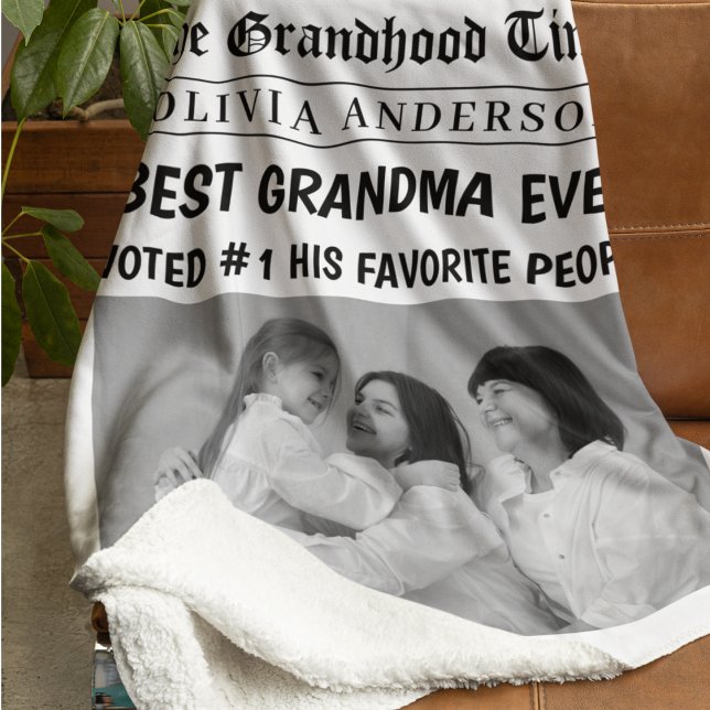 Best Grandma Ever Personalized Newspaper Photo  Sherpa Blanket (Creator Uploaded)