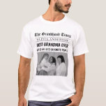 Best Grandma Ever Personalized Newspaper Photo  T-Shirt<br><div class="desc">Make Grandma smile with this custom “newspaper headline” t-shirt that celebrates her in a fun and heartfelt way. Featuring your uploaded photo and personalized name, this clever design reads: "The Grandhood Times – Best Grandma Ever – Voted #1 by His Favourite People." A perfect gift for Mother's Day, Grandparents Day,...</div>