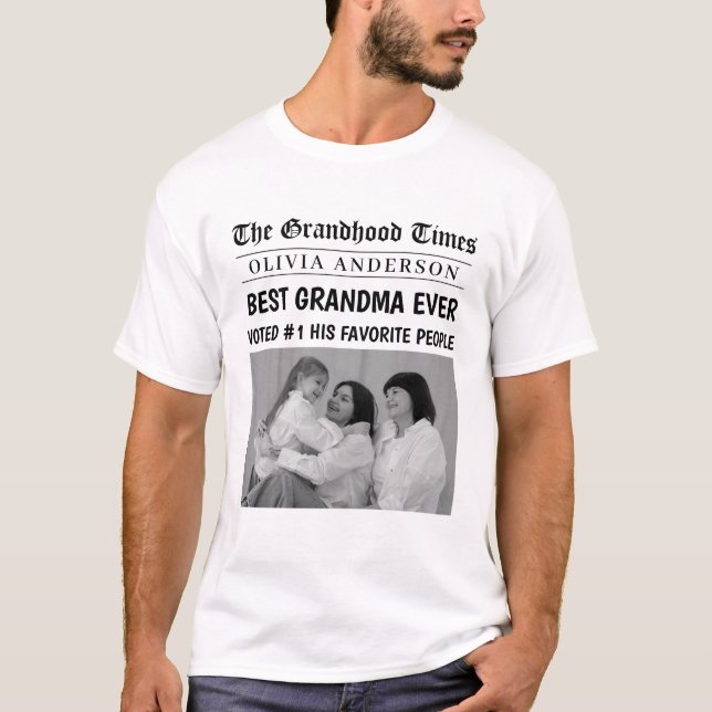 Best Grandma Ever Personalized Newspaper Photo  T-Shirt (Front)