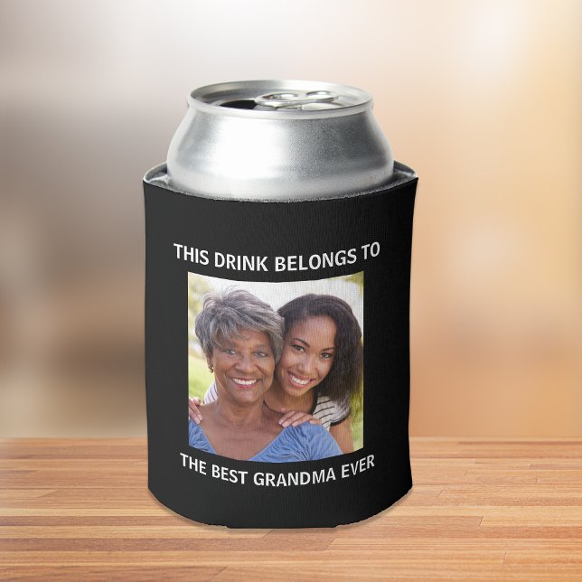 Best  Grandma Ever Personalized Photo Black Can Cooler (Creator Uploaded)