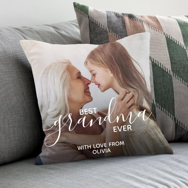 Best Grandma Ever Personalized Photo Throw Pillow (Creator Uploaded)