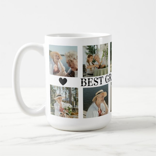 Best Grandma Ever Photo Collage – Gift with Hearts Coffee Mug (Left)