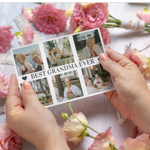 Best Grandma Ever Photo Collage – Gift with Hearts Holiday Card