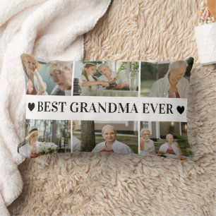 Best Grandma Ever Photo Collage – Gift with Hearts Lumbar Pillow