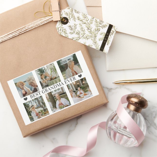 Best Grandma Ever Photo Collage – Gift with Hearts Sticker (Gifting)