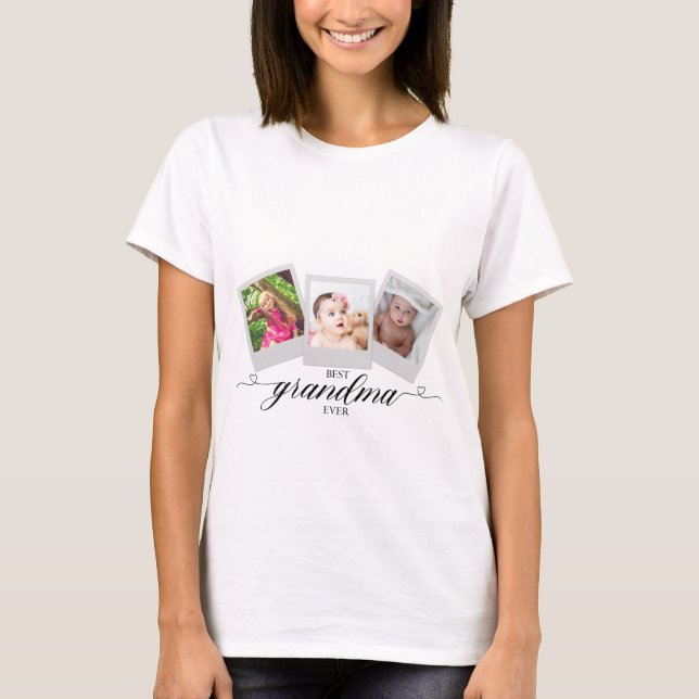 Best Grandma Ever Photo Collage Personalized Cute T-Shirt (Front)