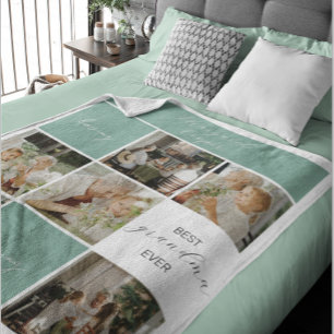 Best Grandma Ever Photo Collage Teal Sherpa Blanket