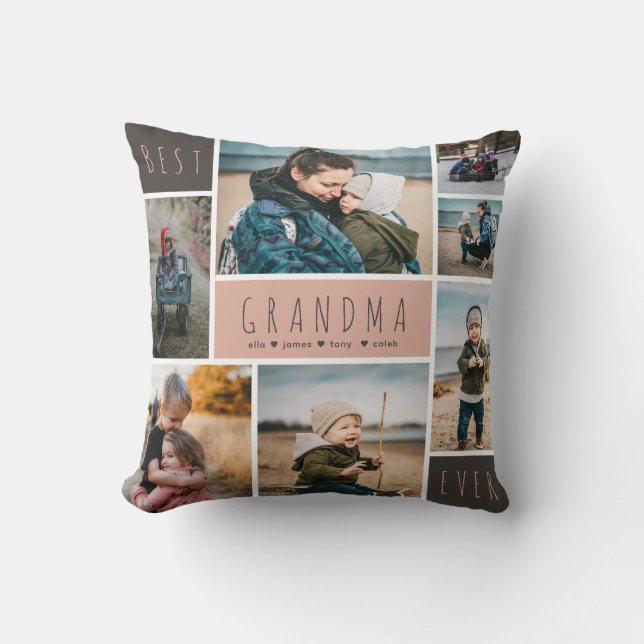 Best Grandma Ever Photo Grid Collage Granny Gift Throw Pillow (Front)